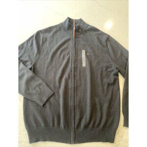 Tommy Hilfiger Full Zip Sweater Men's Black XXL Cotton Knit Ribbed Mock Neck‎